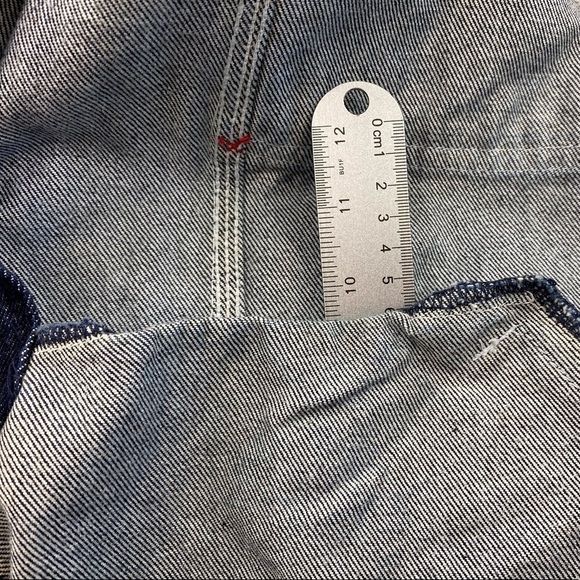 FUBU Denim Blue Jean Jacket Men 2XL Multi Pocket Embroidered Logo Button Up READ - Picture 15 of 16